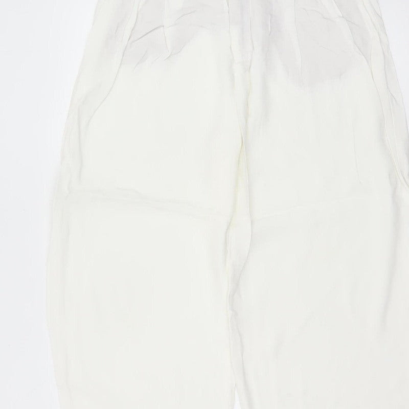Zara Woman White UK 14 High Waist Wide Leg Pleated Trousers