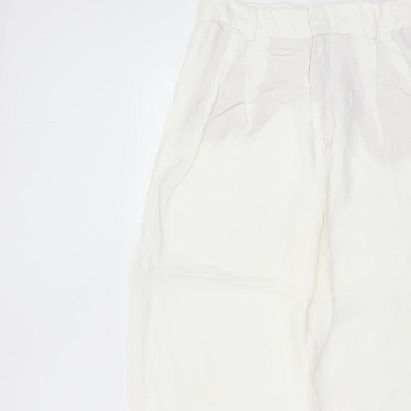 Zara Woman White UK 14 High Waist Wide Leg Pleated Trousers