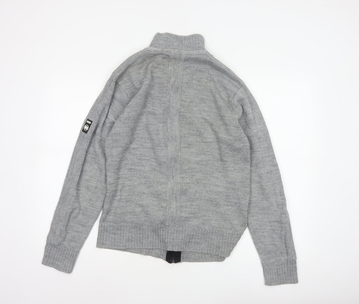 Dissident Men Grey M Button Cardigan High Neck Knit Pockets