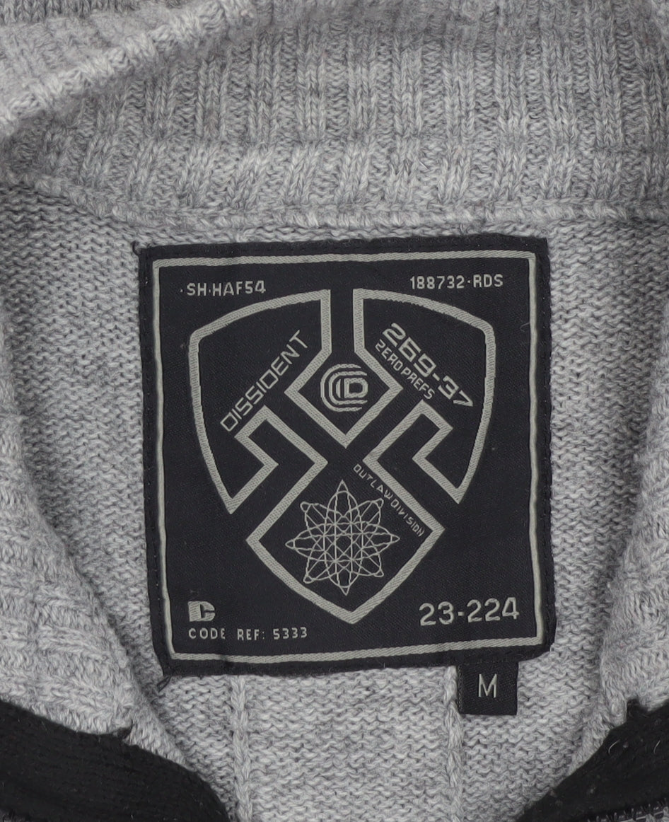 Dissident Men Grey M Button Cardigan High Neck Knit Pockets