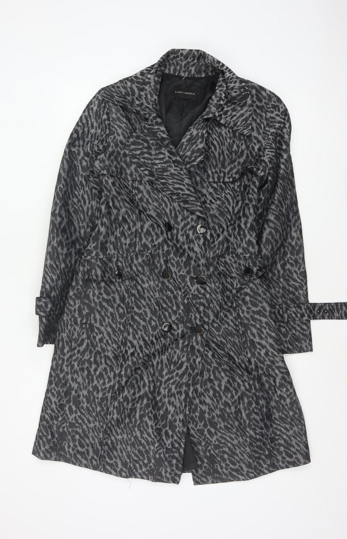 Lancy From 25 Women's Grey UK 10 Leopard Print Belted Trench Coat