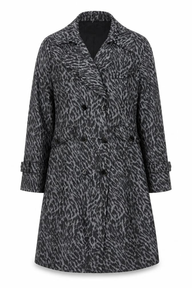 Lancy From 25 Women's Grey UK 10 Leopard Print Belted Trench Coat