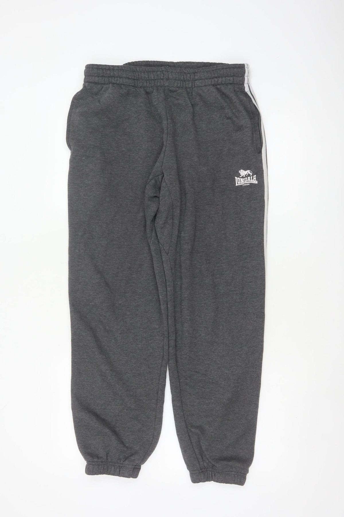 Lonsdale Men’s Grey M Jogger Sweatpants Logo Stripe Cuffed Pockets
