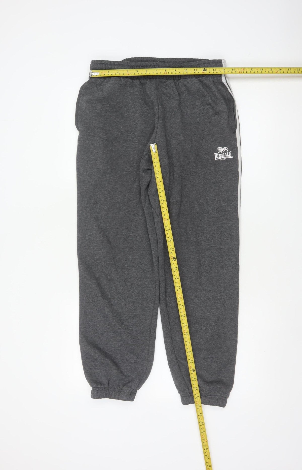 Lonsdale Men’s Grey M Jogger Sweatpants Logo Stripe Cuffed Pockets