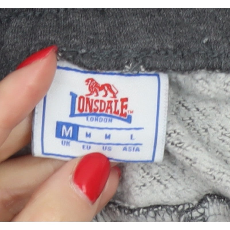 Lonsdale Men’s Grey M Jogger Sweatpants Logo Stripe Cuffed Pockets