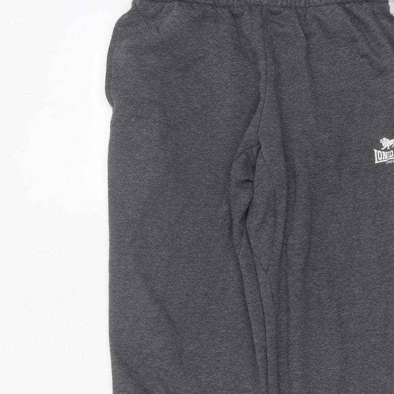 Lonsdale Men’s Grey M Jogger Sweatpants Logo Stripe Cuffed Pockets