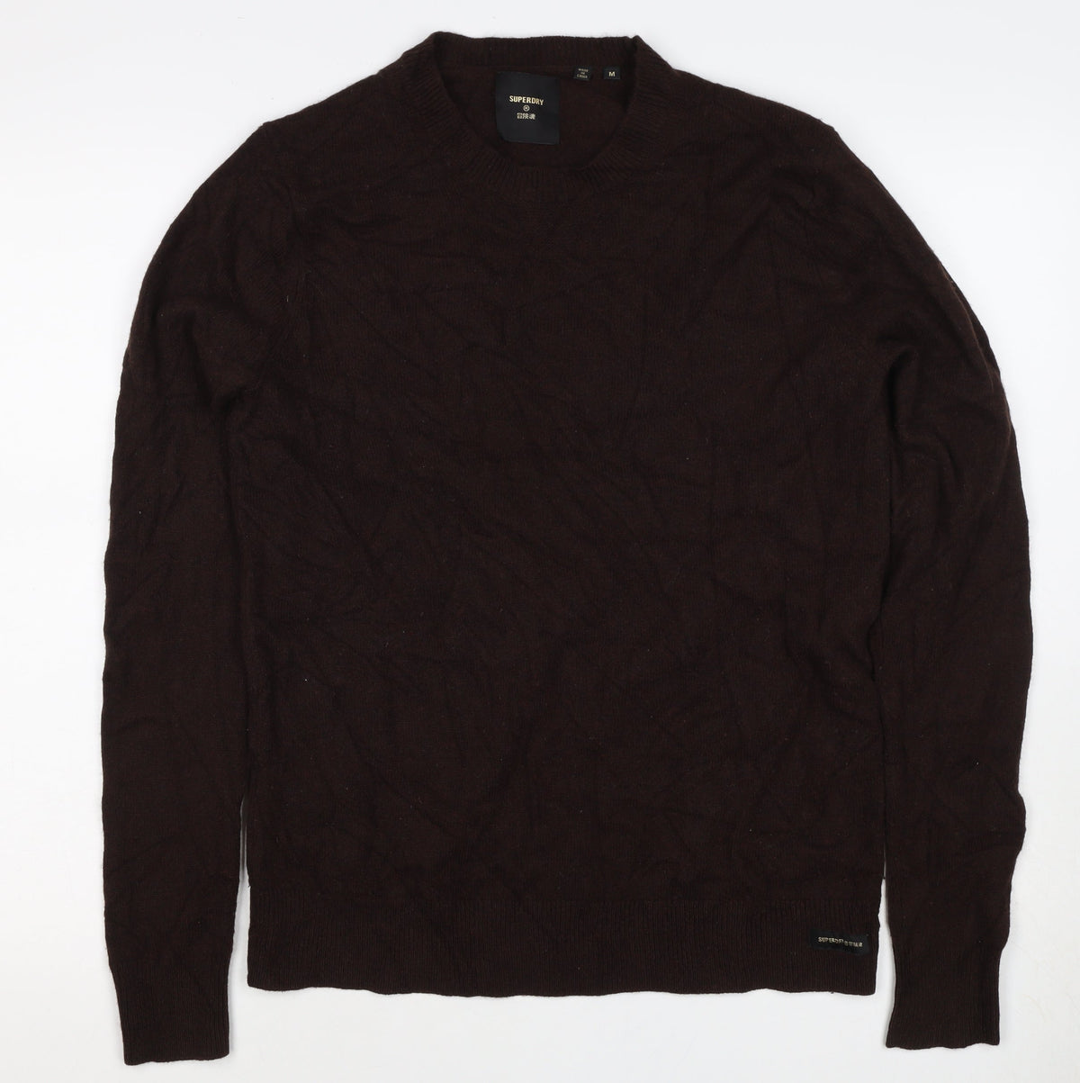 Superdry Men’s Brown M Crew Neck Knit Pullover Jumper Logo