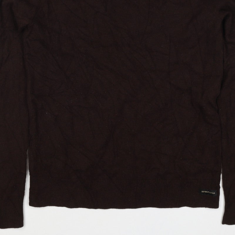 Superdry Men’s Brown M Crew Neck Knit Pullover Jumper Logo