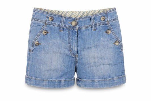 H&M Women Blue UK 8 Sailor Denim Shorts Button Front Cuffed
