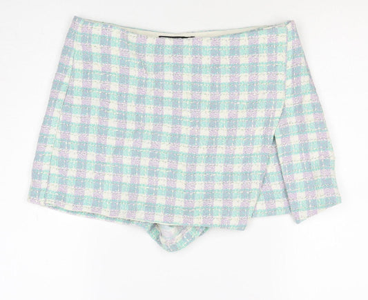 Zara Women Multicoloured L Tweed High Rise Hot Pants Shorts