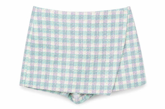 Zara Women Multicoloured L Tweed High Rise Hot Pants Shorts