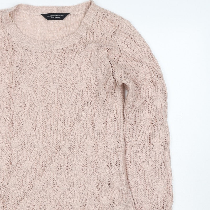 Dorothy Perkins Women Pink UK 12 Floral Open Knit Pullover Jumper