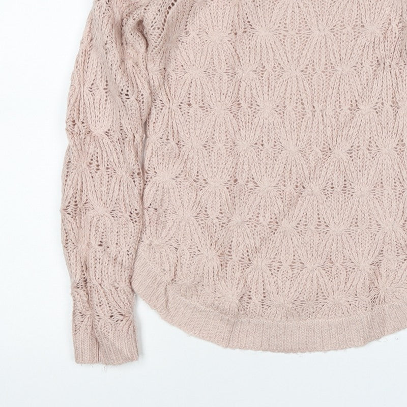 Dorothy Perkins Women Pink UK 12 Floral Open Knit Pullover Jumper