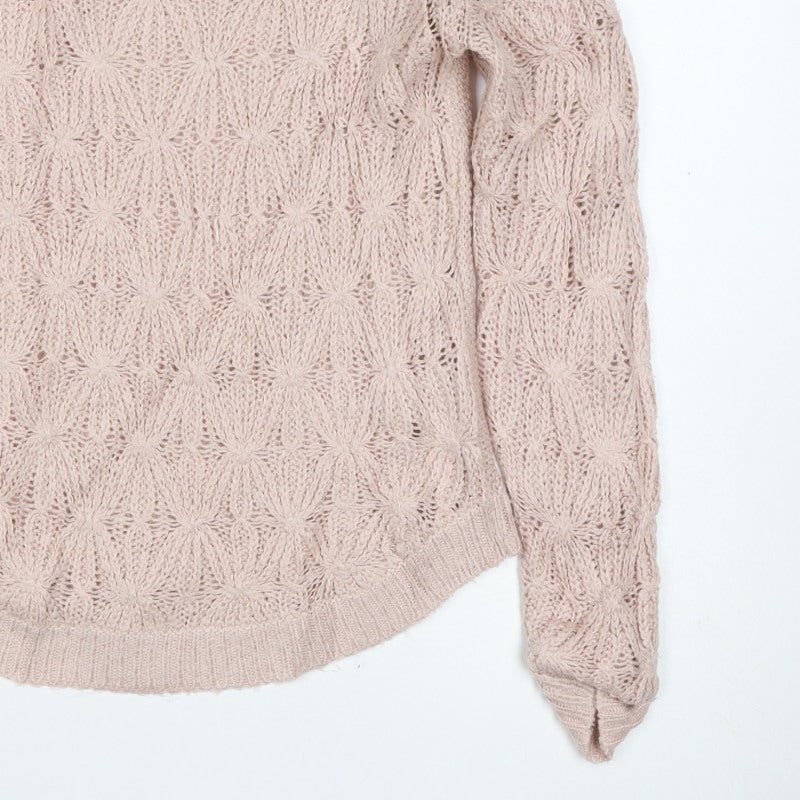 Dorothy Perkins Women Pink UK 12 Floral Open Knit Pullover Jumper