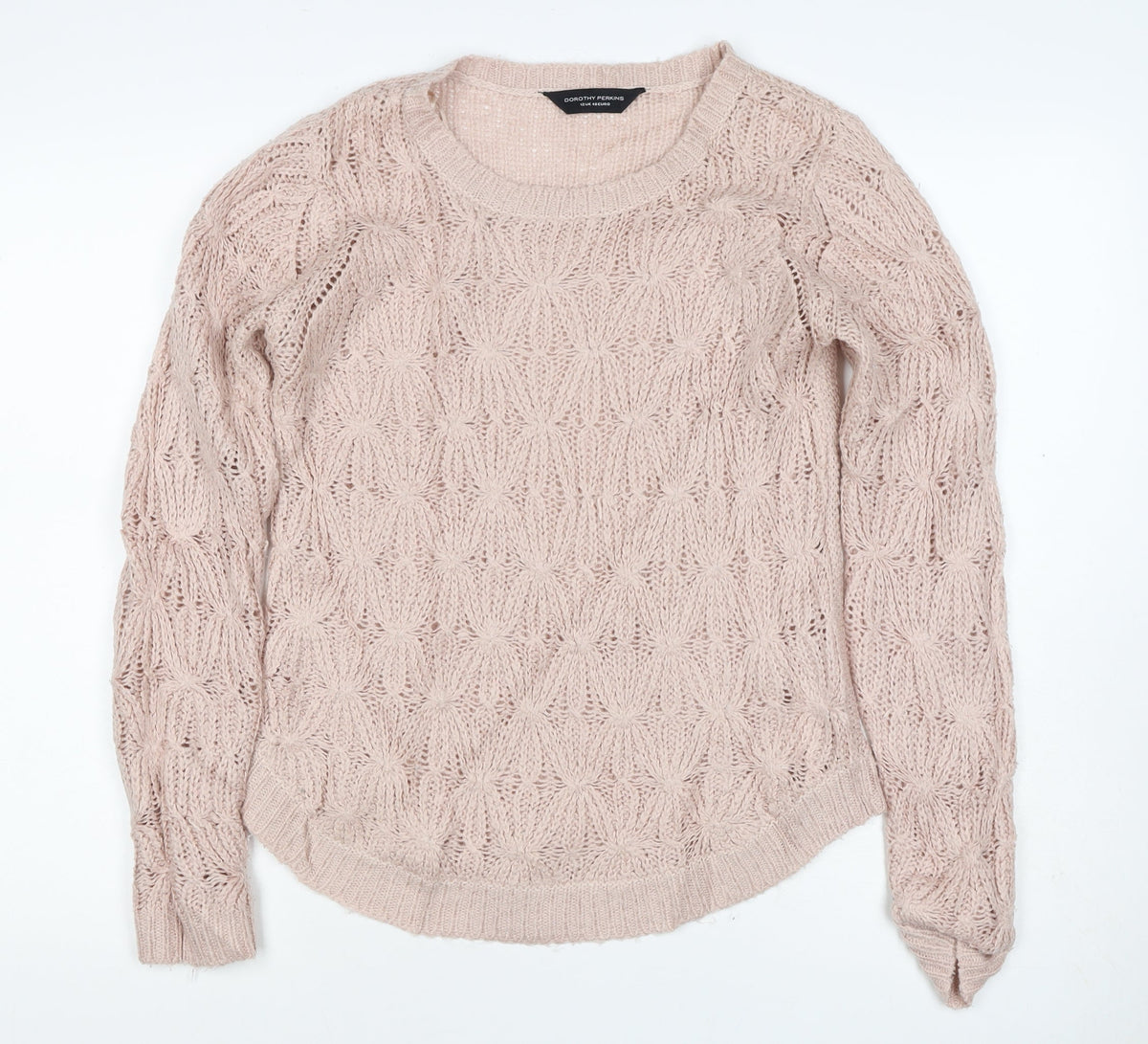 Dorothy Perkins Women Pink UK 12 Floral Open Knit Pullover Jumper