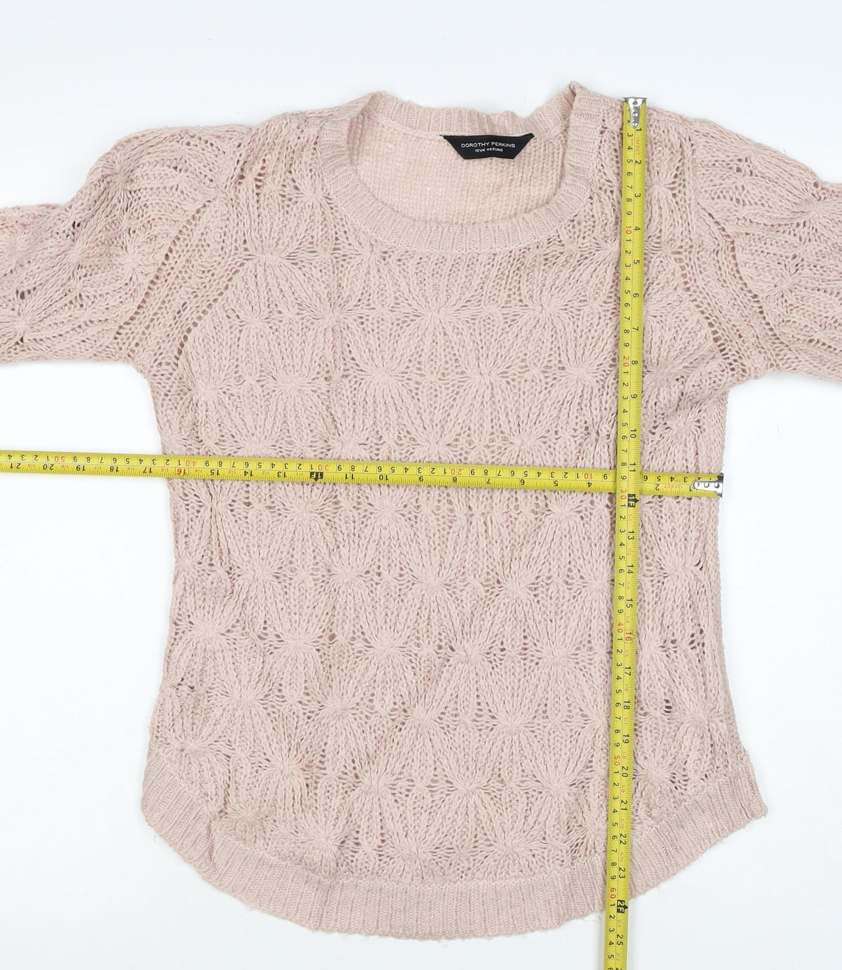 Dorothy Perkins Women Pink UK 12 Floral Open Knit Pullover Jumper