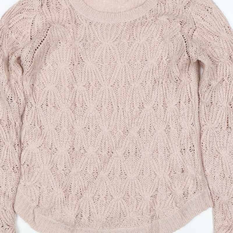 Dorothy Perkins Women Pink UK 12 Floral Open Knit Pullover Jumper