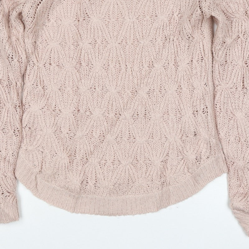 Dorothy Perkins Women Pink UK 12 Floral Open Knit Pullover Jumper