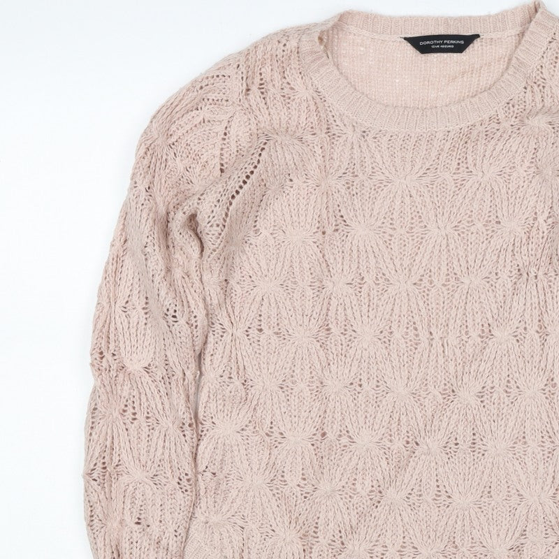 Dorothy Perkins Women Pink UK 12 Floral Open Knit Pullover Jumper