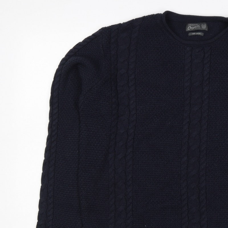 Jack & Jones Unisex Blue L Cable Knit Crew Neck Pullover Jumper