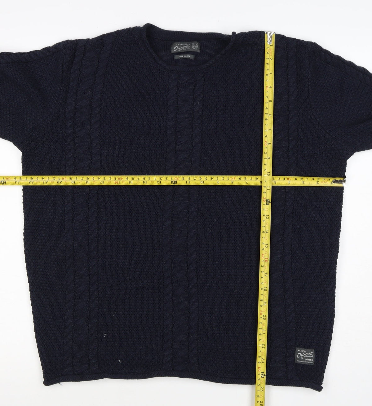 Jack & Jones Unisex Blue L Cable Knit Crew Neck Pullover Jumper