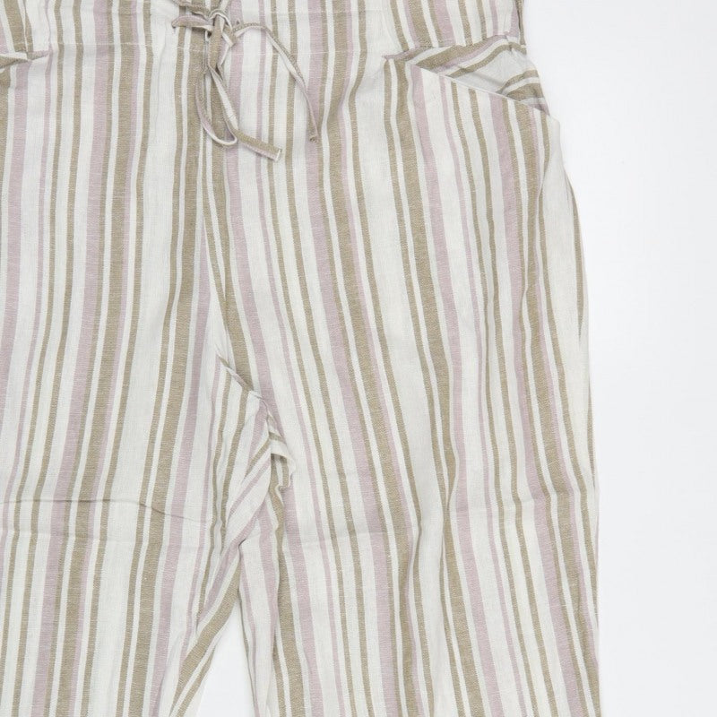 TU Women’s Beige Pink Striped Drawstring Cropped Trousers UK 18