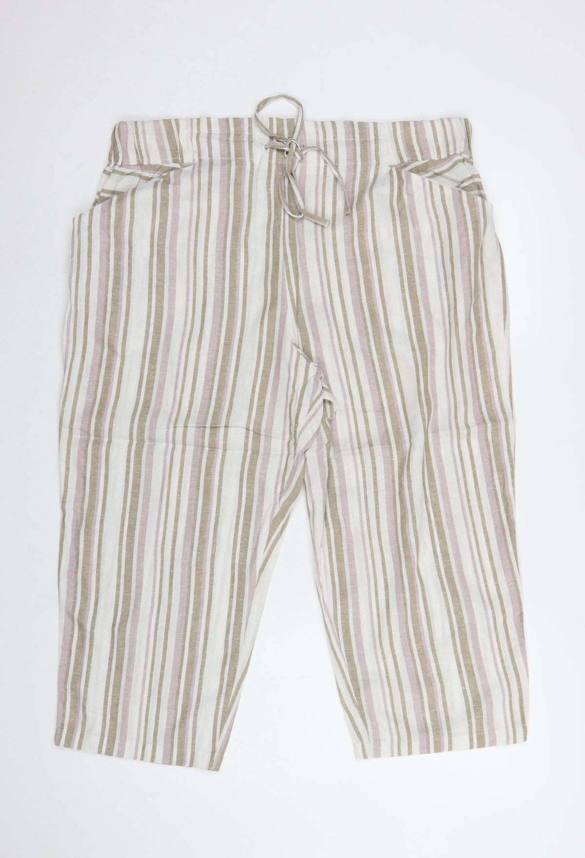 TU Women’s Beige Pink Striped Drawstring Cropped Trousers UK 18