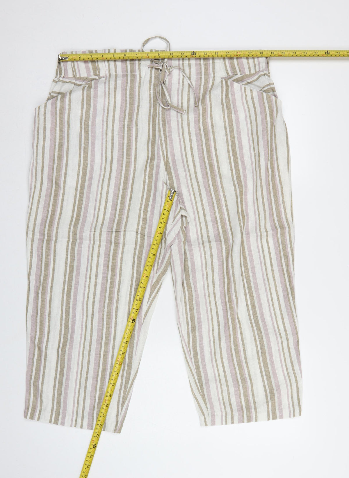 TU Women’s Beige Pink Striped Drawstring Cropped Trousers UK 18