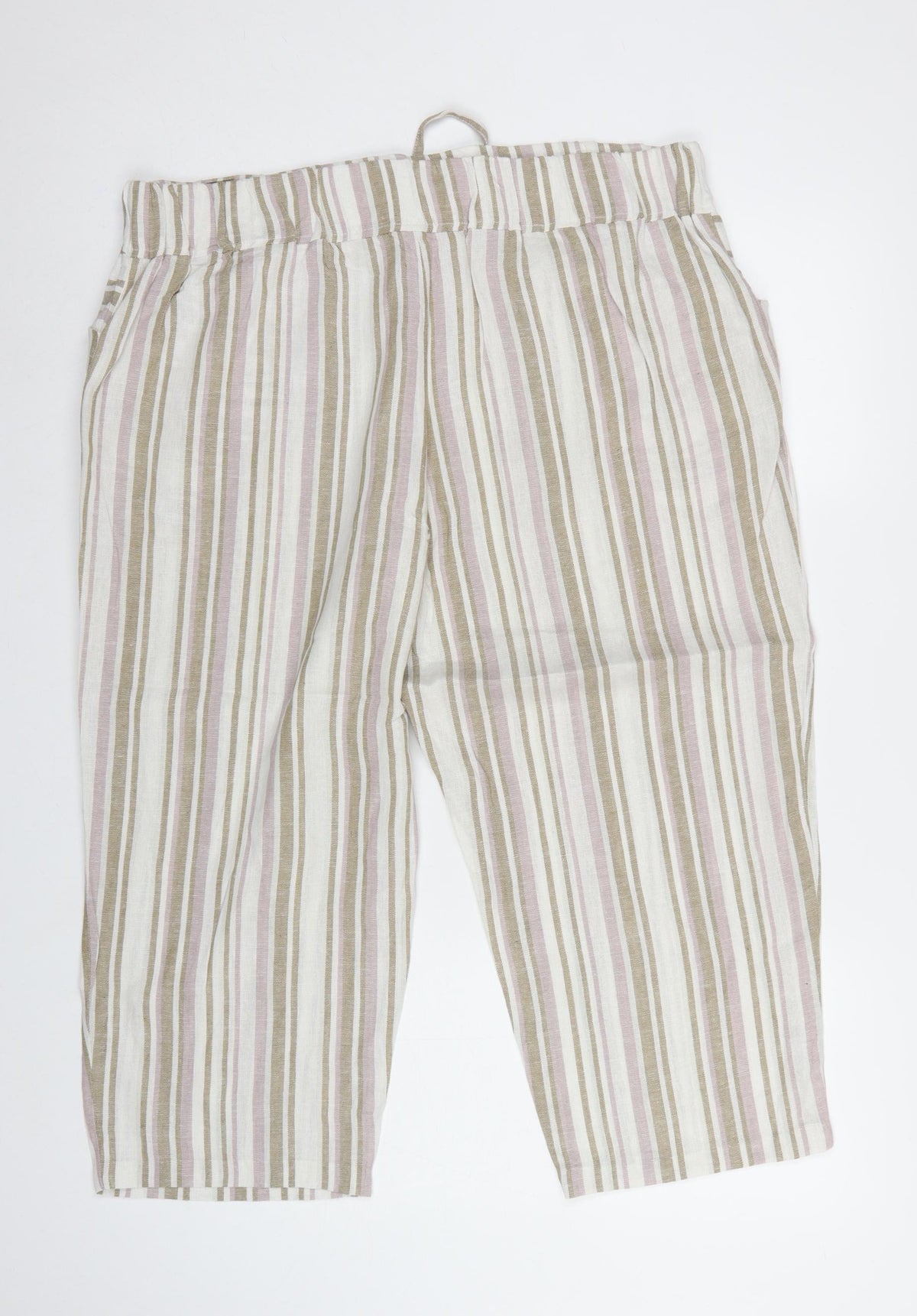 TU Women’s Beige Pink Striped Drawstring Cropped Trousers UK 18