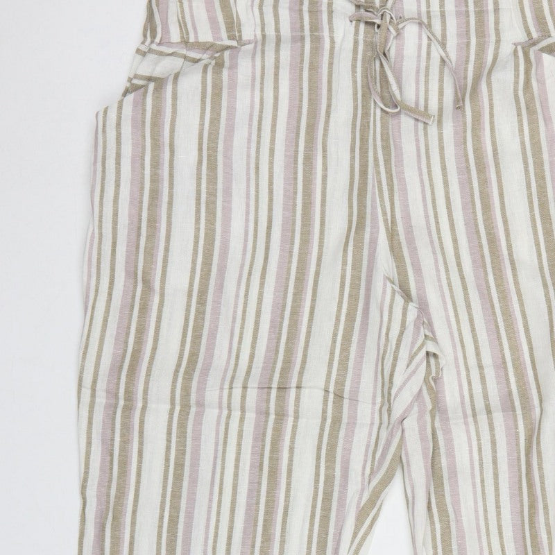 TU Women’s Beige Pink Striped Drawstring Cropped Trousers UK 18