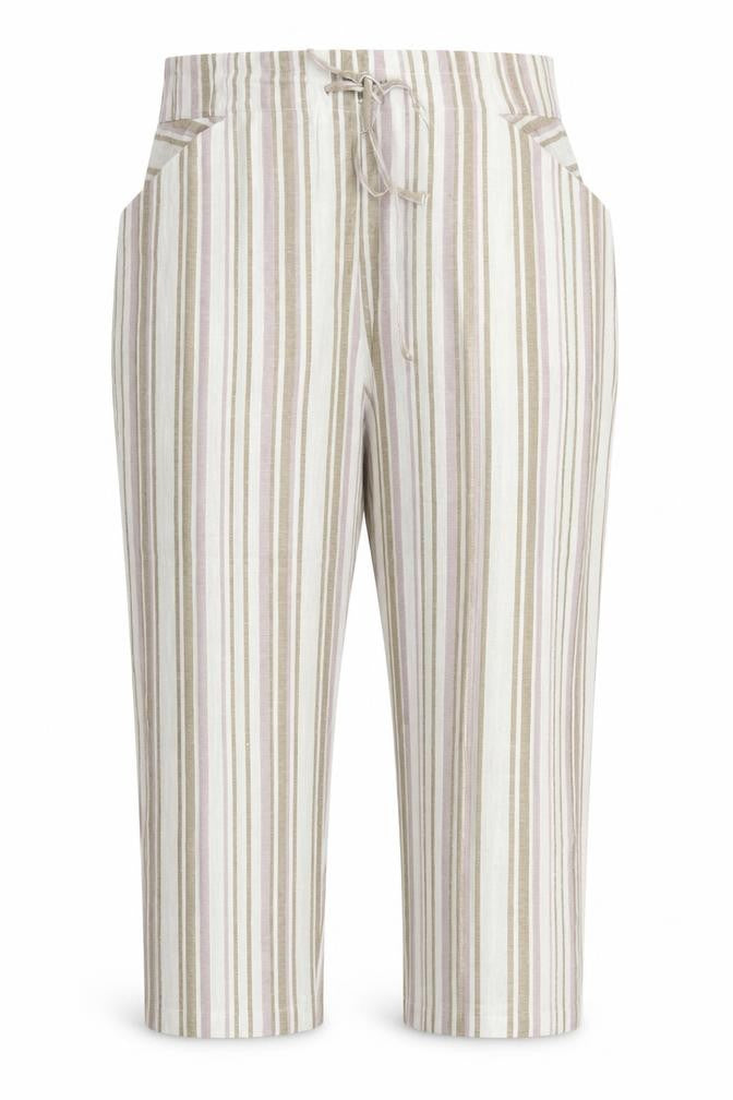 TU Women’s Beige Pink Striped Drawstring Cropped Trousers UK 18