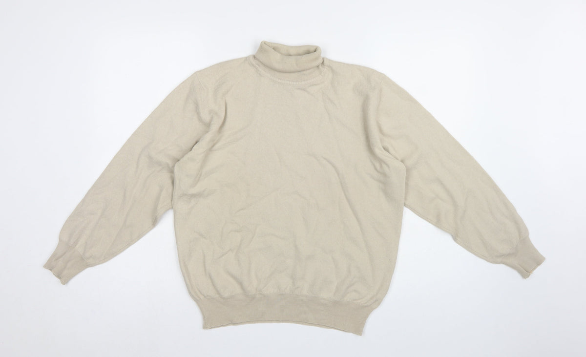 Greenwoods Men's Beige M Roll Neck Knit Pullover Classic Jumper