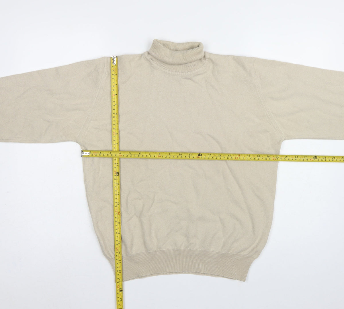 Greenwoods Men's Beige M Roll Neck Knit Pullover Classic Jumper