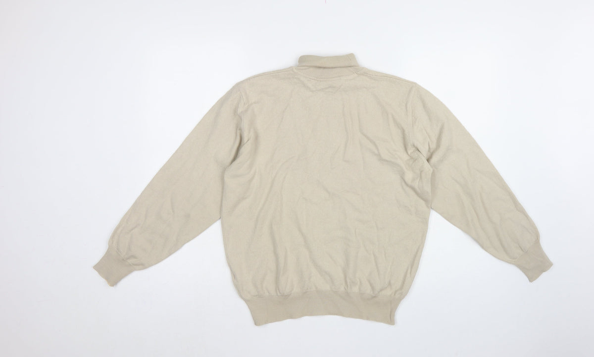 Greenwoods Men's Beige M Roll Neck Knit Pullover Classic Jumper