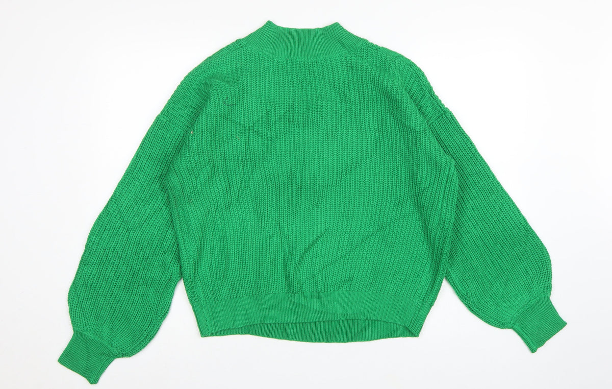 Threadbare Women’s Green Cable Knit V-Neck Balloon Sleeve Jumper UK 10