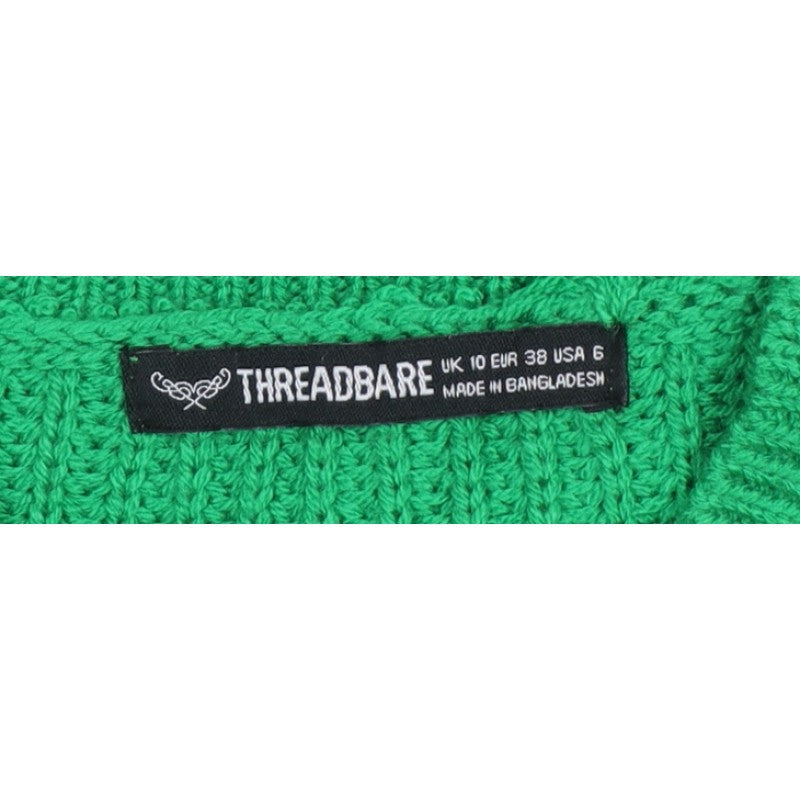 Threadbare Women’s Green Cable Knit V-Neck Balloon Sleeve Jumper UK 10