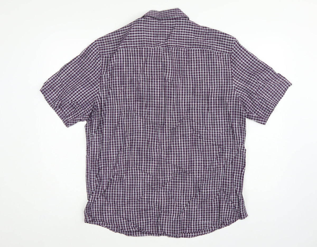 Marks and Spencer Men Purple Check Short Sleeve Button-Up Shirt L