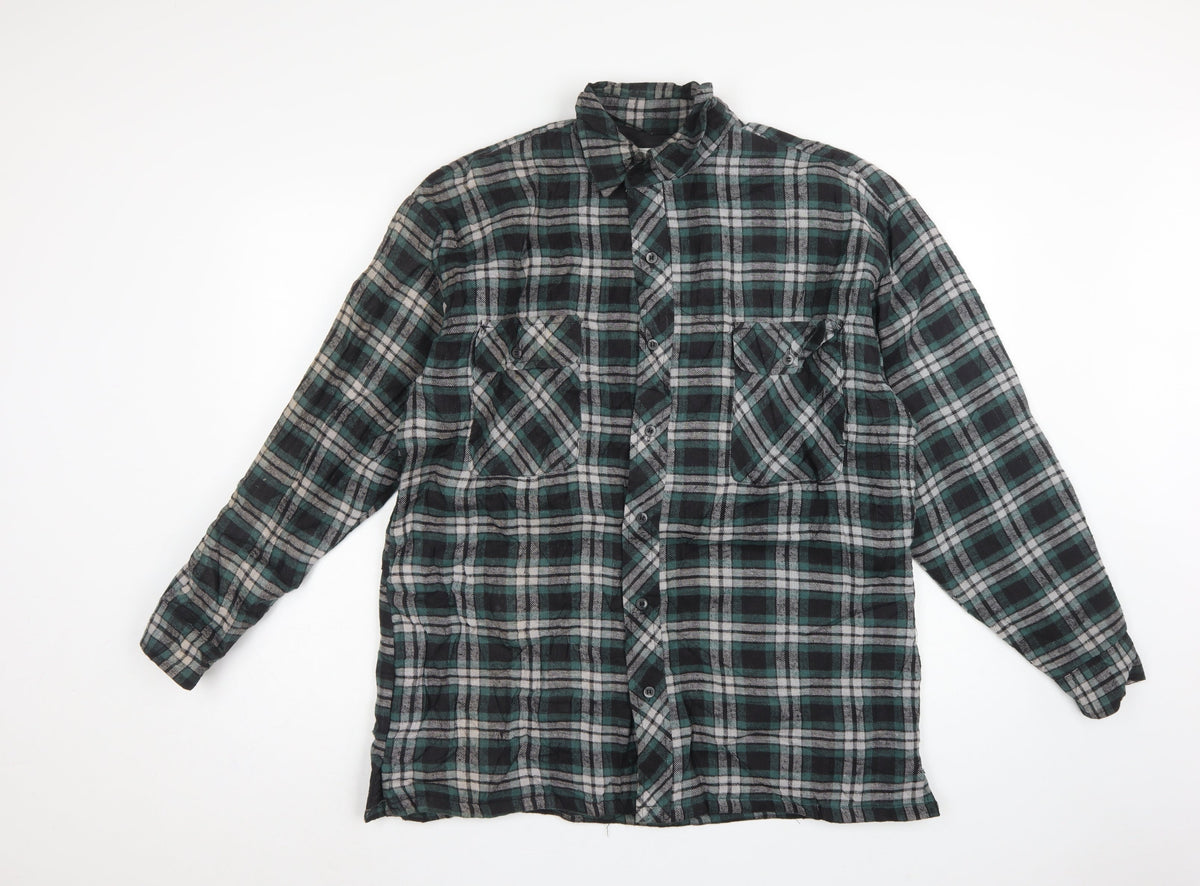 Taylor & Butler Men Green Plaid Flannel Button-Up Shirt Size L