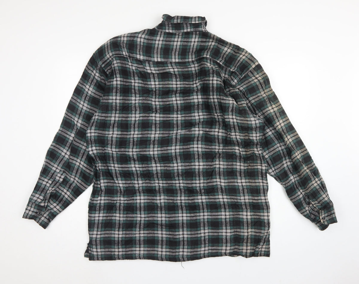 Taylor & Butler Men Green Plaid Flannel Button-Up Shirt Size L