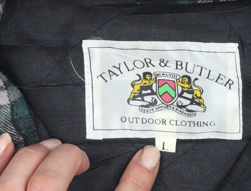 Taylor & Butler Men Green Plaid Flannel Button-Up Shirt Size L