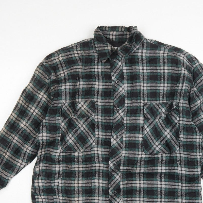 Taylor & Butler Men Green Plaid Flannel Button-Up Shirt Size L