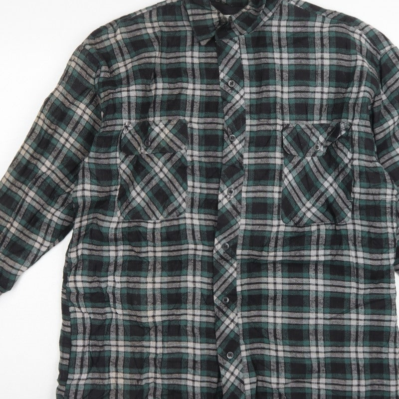 Taylor & Butler Men Green Plaid Flannel Button-Up Shirt Size L