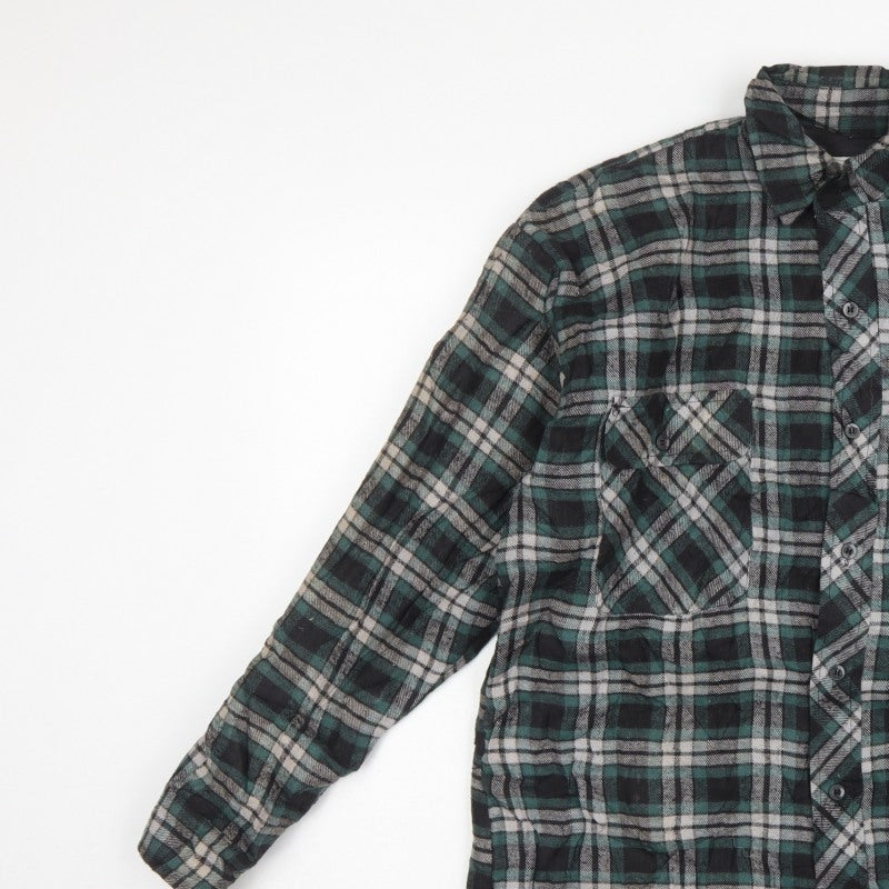 Taylor & Butler Men Green Plaid Flannel Button-Up Shirt Size L