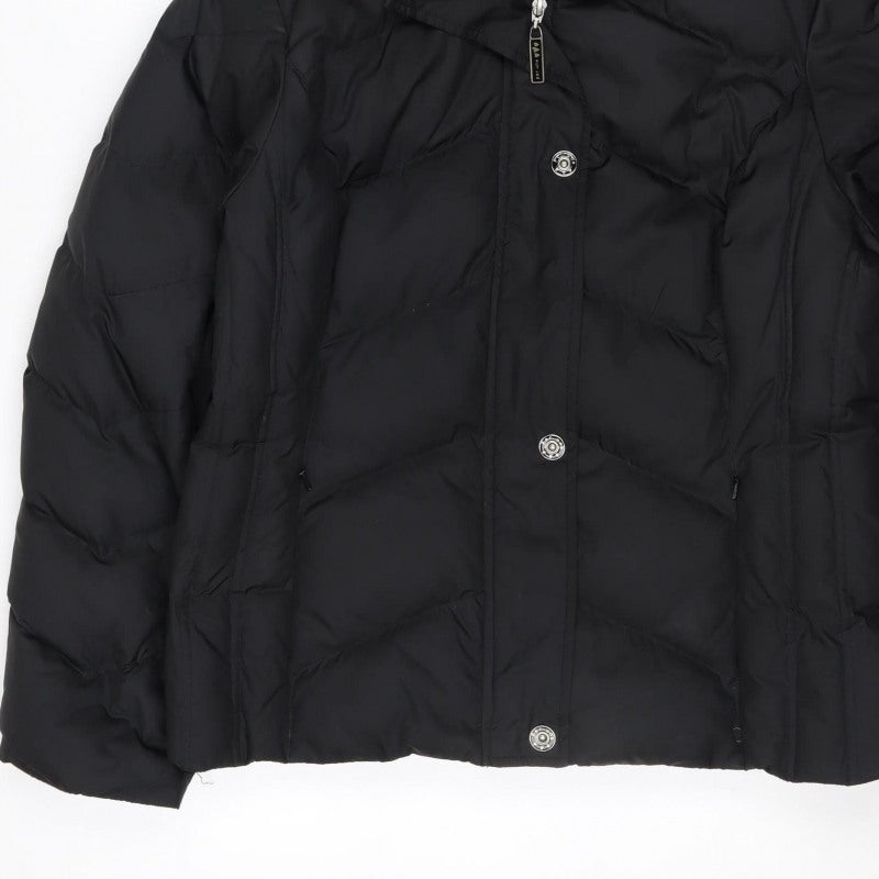 Per Una Women Black M Puffer Jacket Hooded Faux Fur Trim