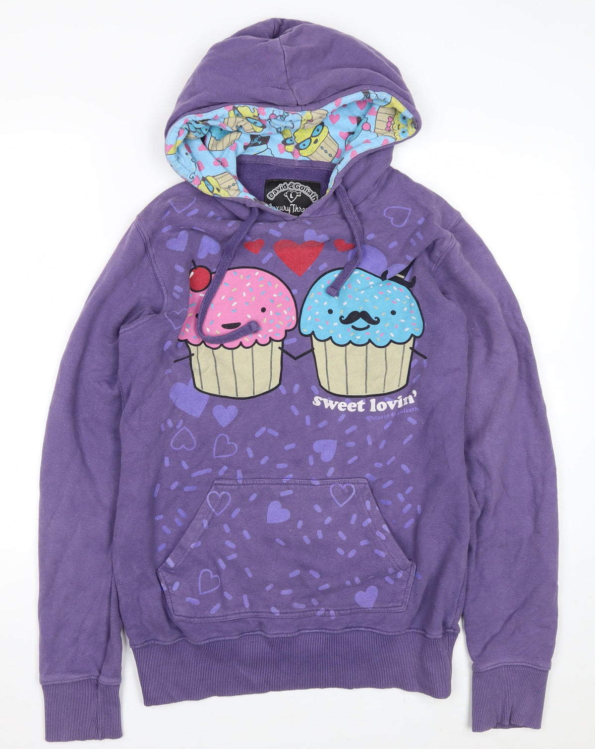 David & Goliath Teens Purple L Pullover Hoodie Cupcake Graphic Pocket