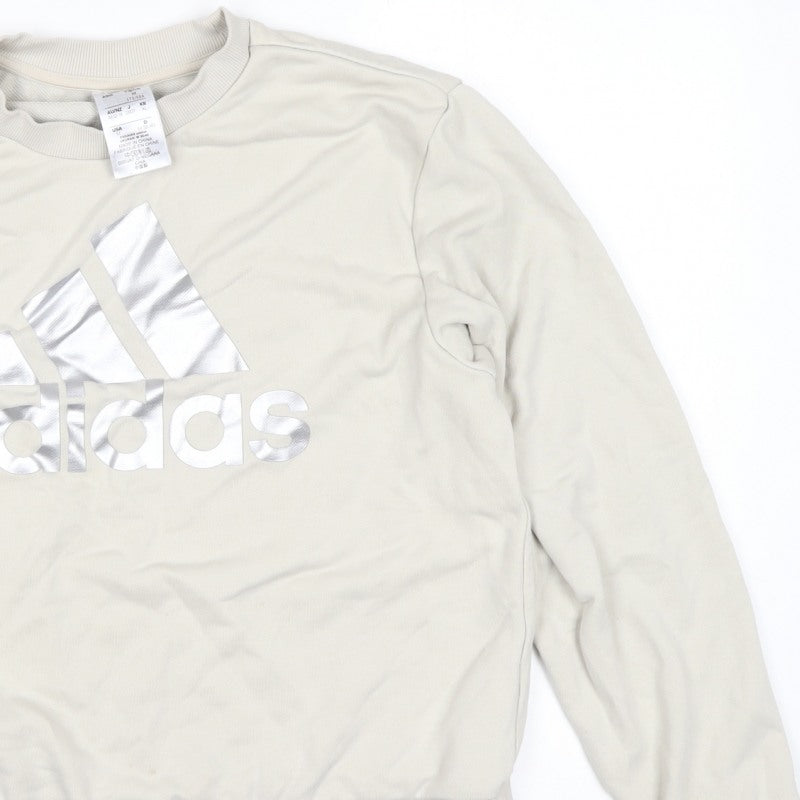 adidas Men Beige M Pullover Crew Neck Silver Logo Sweatshirt