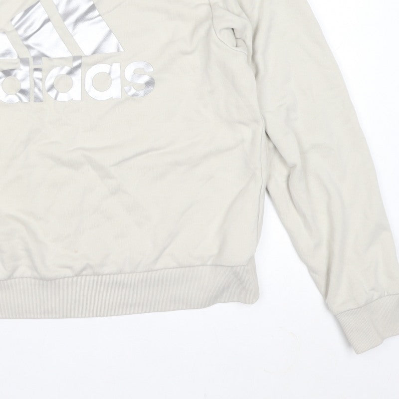 adidas Men Beige M Pullover Crew Neck Silver Logo Sweatshirt