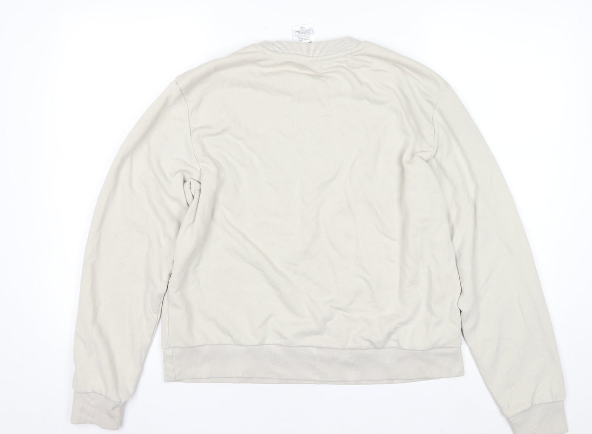 adidas Men Beige M Pullover Crew Neck Silver Logo Sweatshirt
