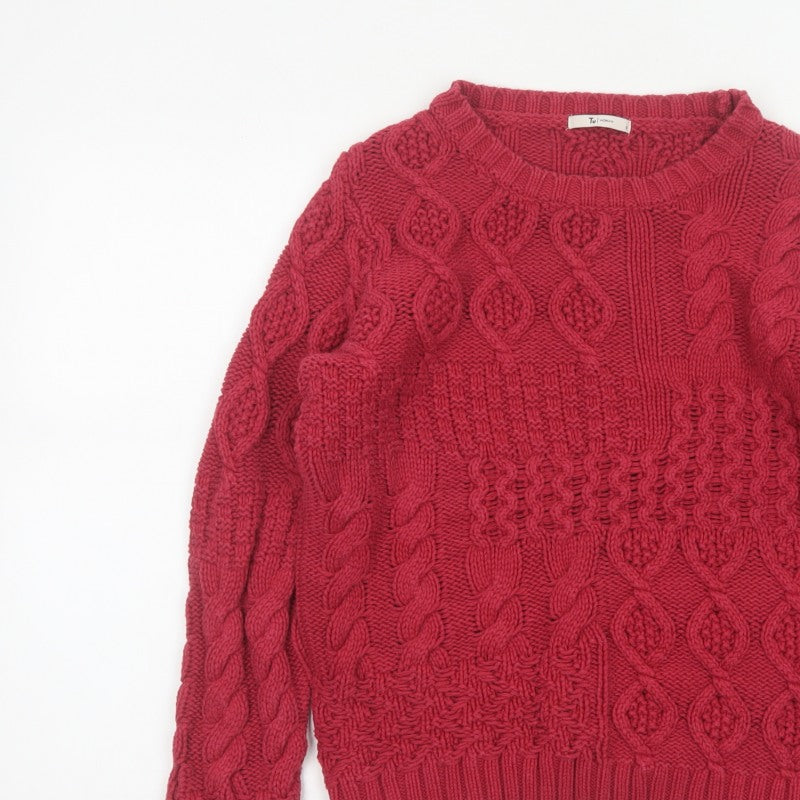 TU Women Red Size 12 Cable-Knit Cotton Blend Pullover Jumper