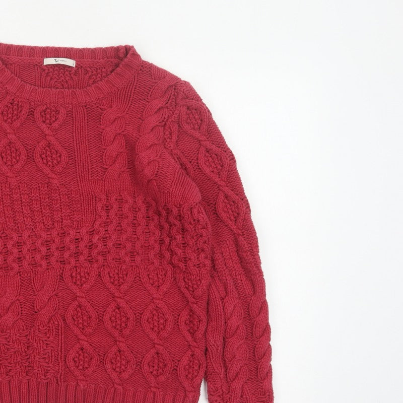 TU Women Red Size 12 Cable-Knit Cotton Blend Pullover Jumper